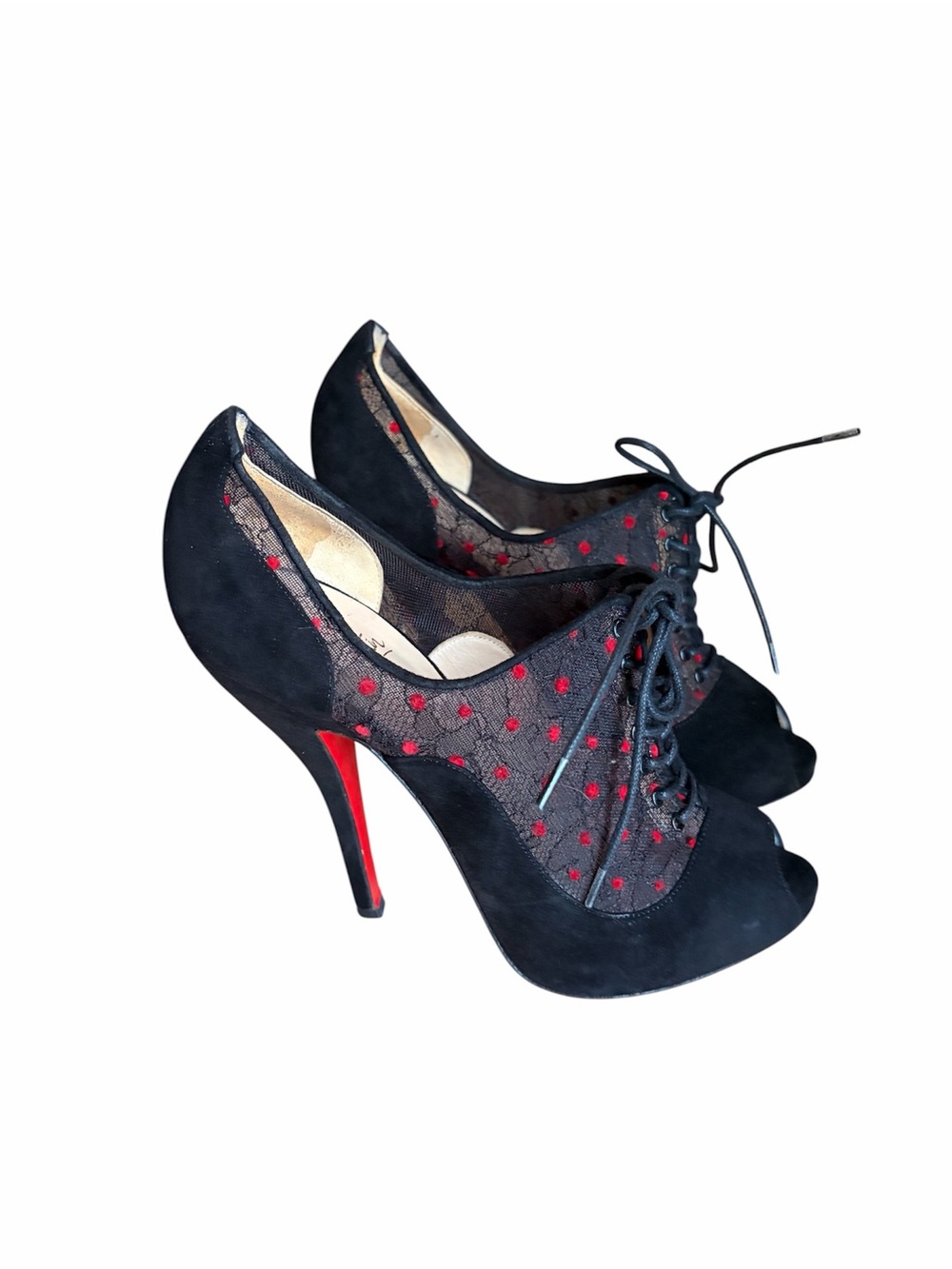 Christian Louboutin Lace and suede polka dot heels - Picture 4 of 7